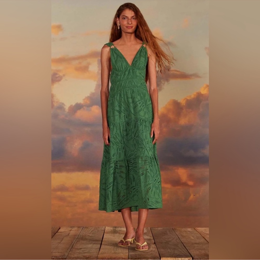 FARM Rio Green Eyelet Maxi Dress